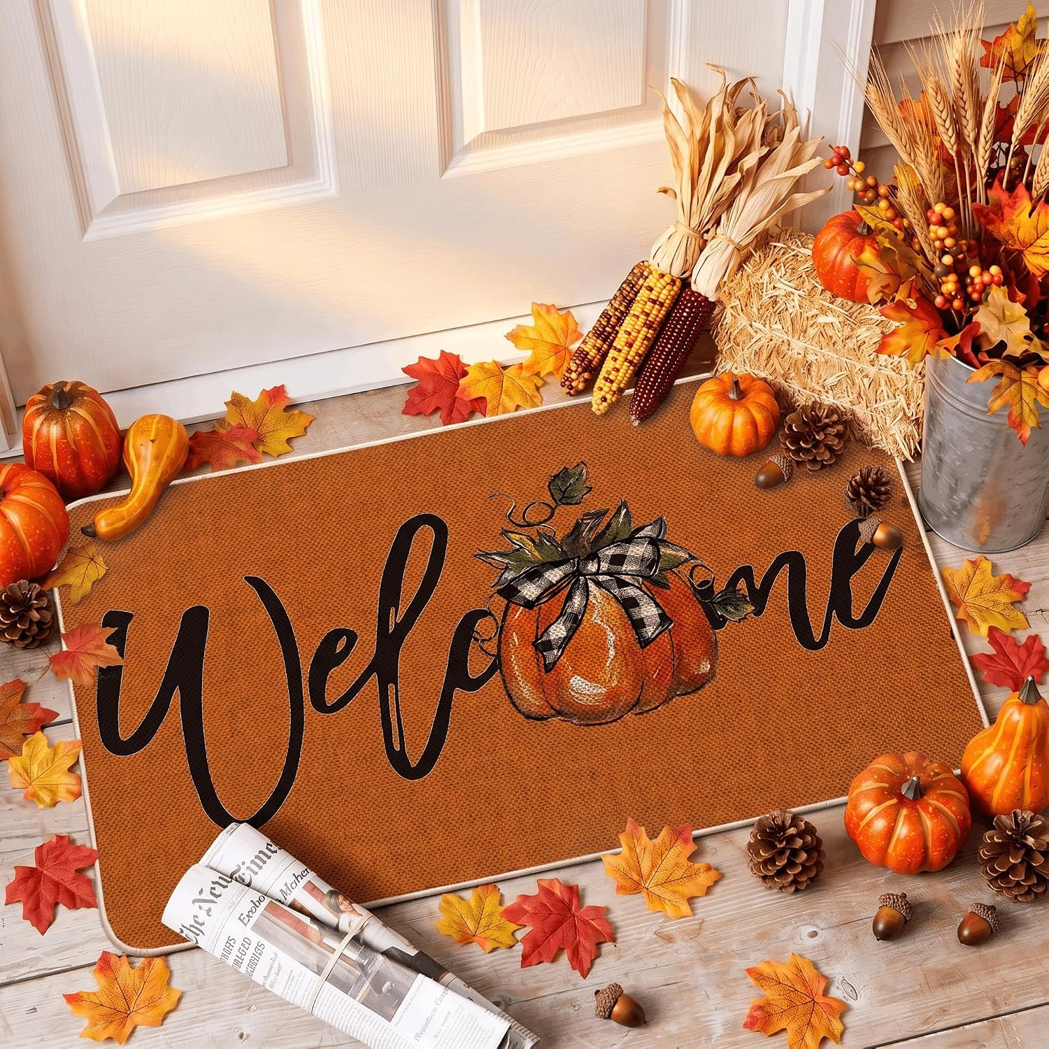 Artoid Mode Orange Pumpkin Fall Welcome Doormat 17×29 Inch