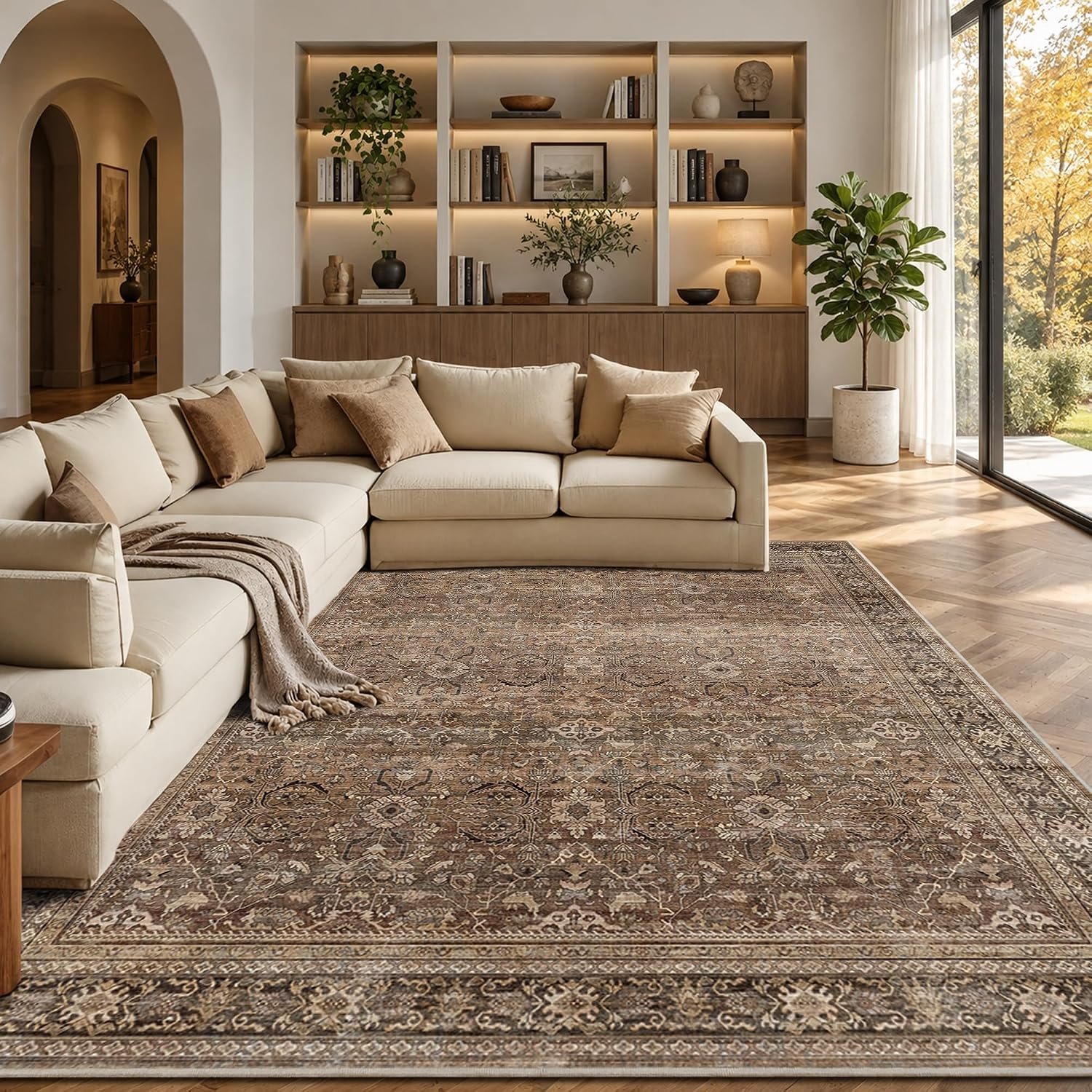 Schweek 8×10 Brown Area Rugs Washable Vintage Large Rug for Living Room