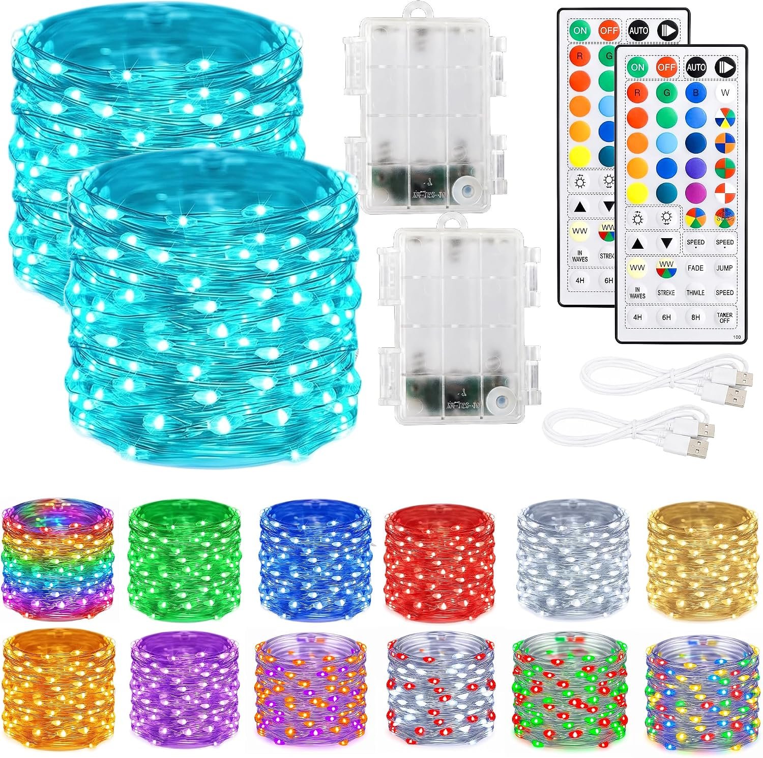 Dazzle Bright Color Changing Fairy Lights Battery Operated, 2 Pack Total 40FT 120LED Silver Copper Wire RGB String Lights with Remote, Waterproof Halloween Decorations for Indoor Outdoor Party Decor
