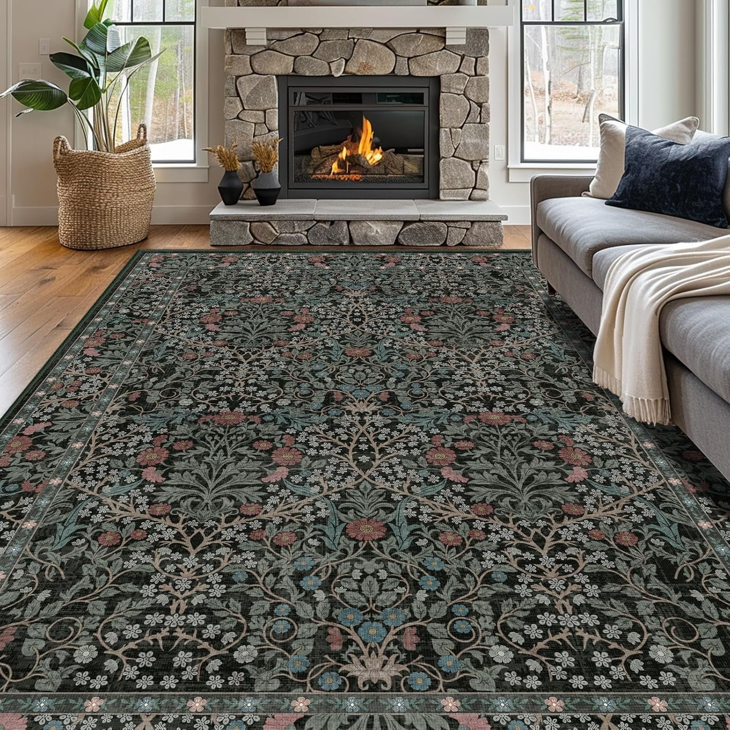 8×10 Washable Area Rugs for Living Room Soft Carpet (Dark Green)