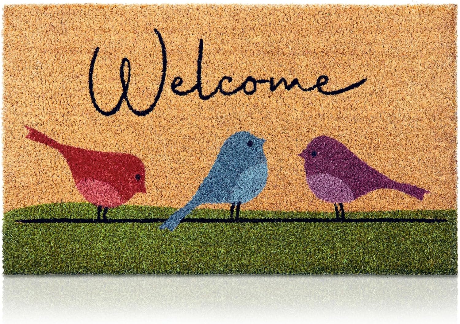 Coir Welcome Mat, Non-Slip, Colorful Birds, 17 x 29 in