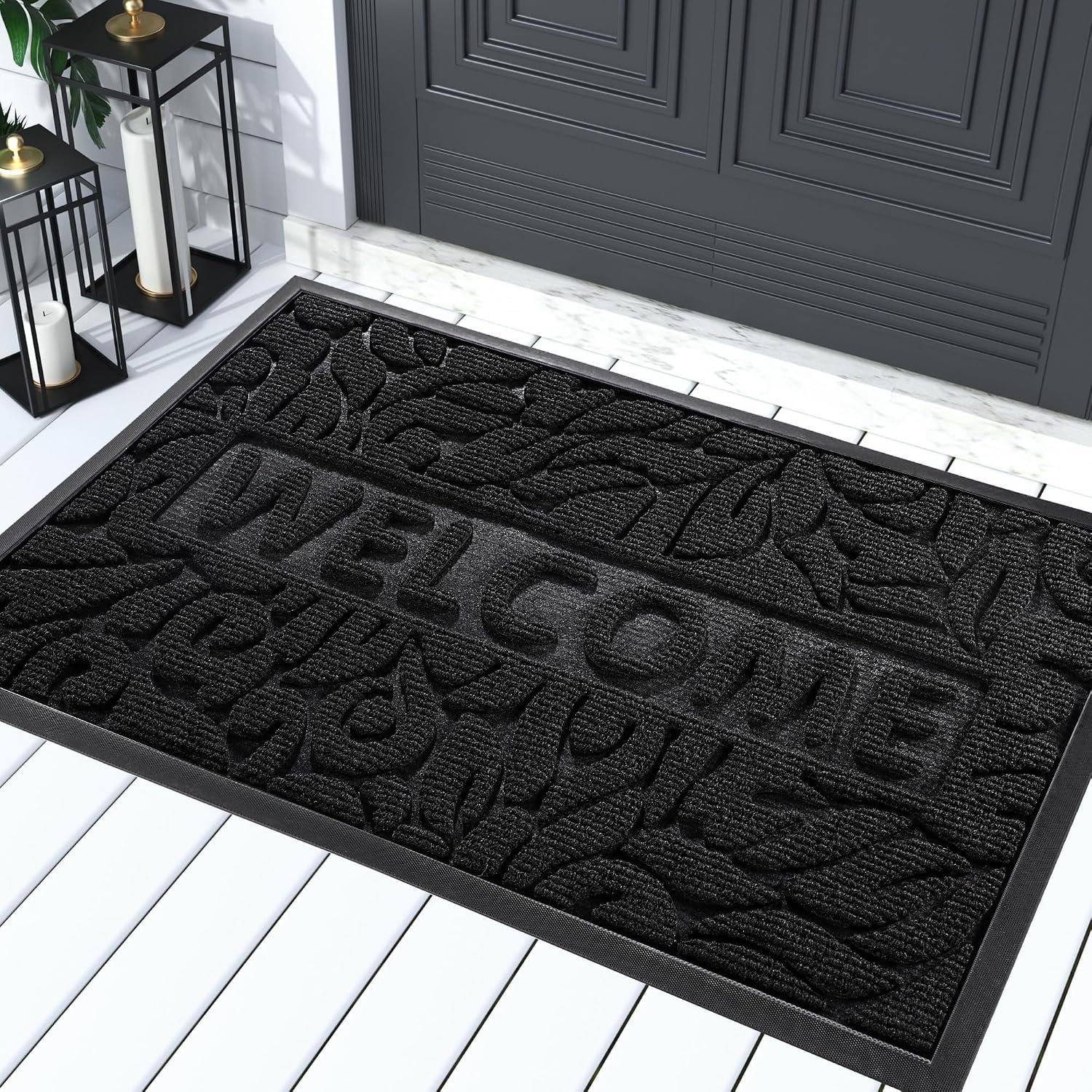 Yimobra Welcome Mat Outdoor 29.5×17, Waterproof Non-Slip Outdoor Mats for Front Door Outside Entrance, Low-Profile Entryway Mat Indoor for Garage Patio, Black