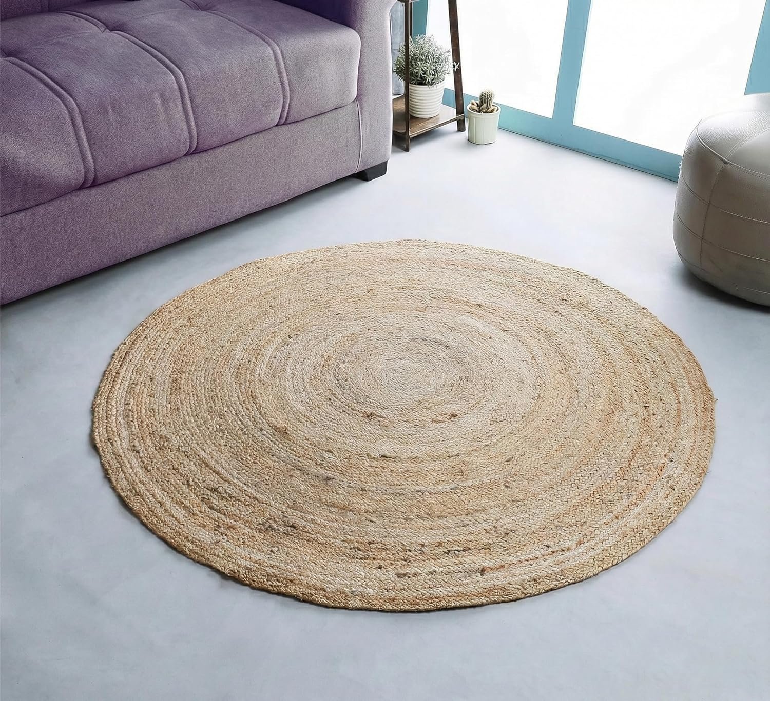 Jute Braided Woven Area Rug 4 Feet Round – Natural
