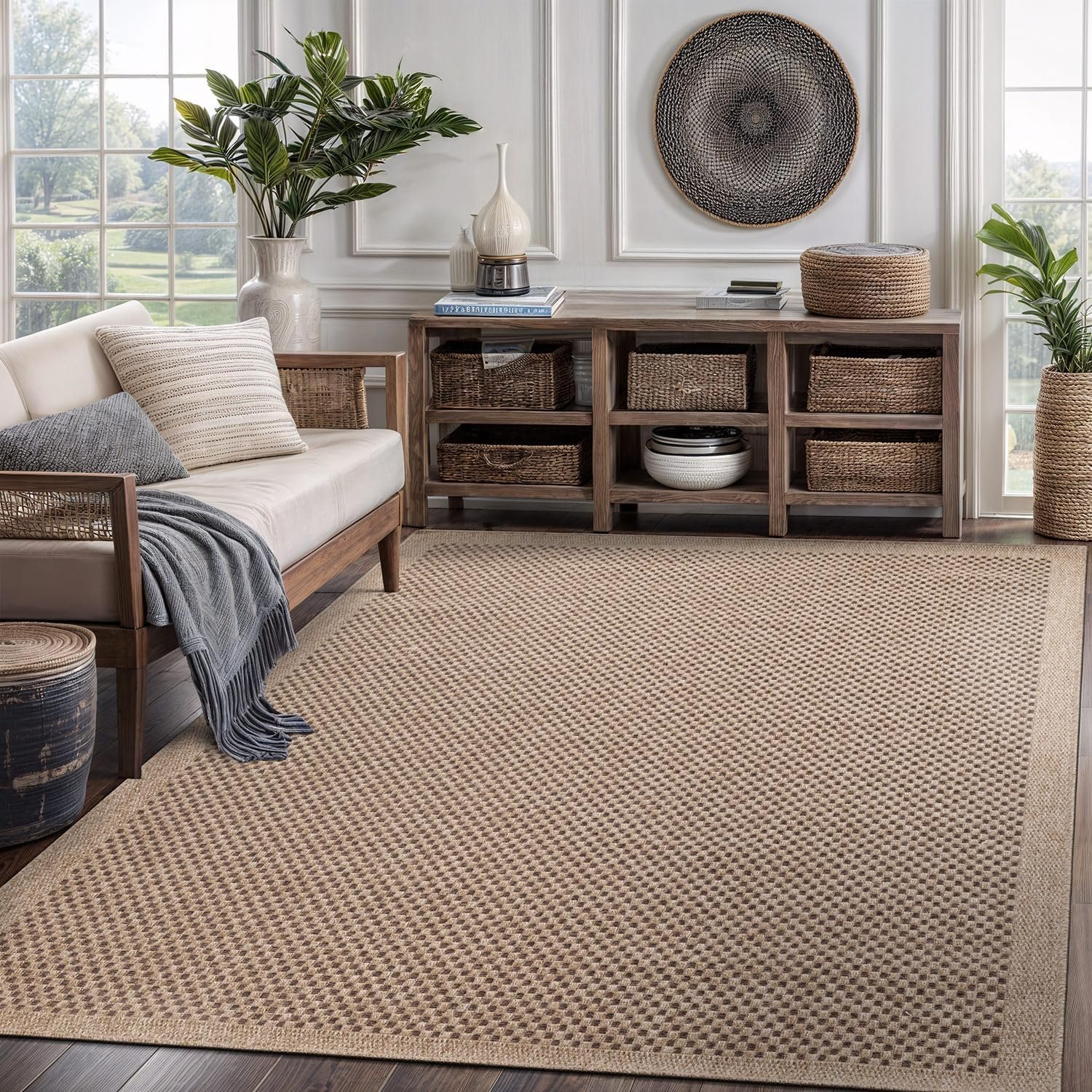 CAMILSON Easy Jute Rug 5×7, Indoor Outdoor Natural Color Fiber Area Rugs for Living Room Patio and Kitchen Rug, Sisal Boho Woven Design, Easy-Cleaning, Washable Outside Carpet Alfombras para(5 x 7)