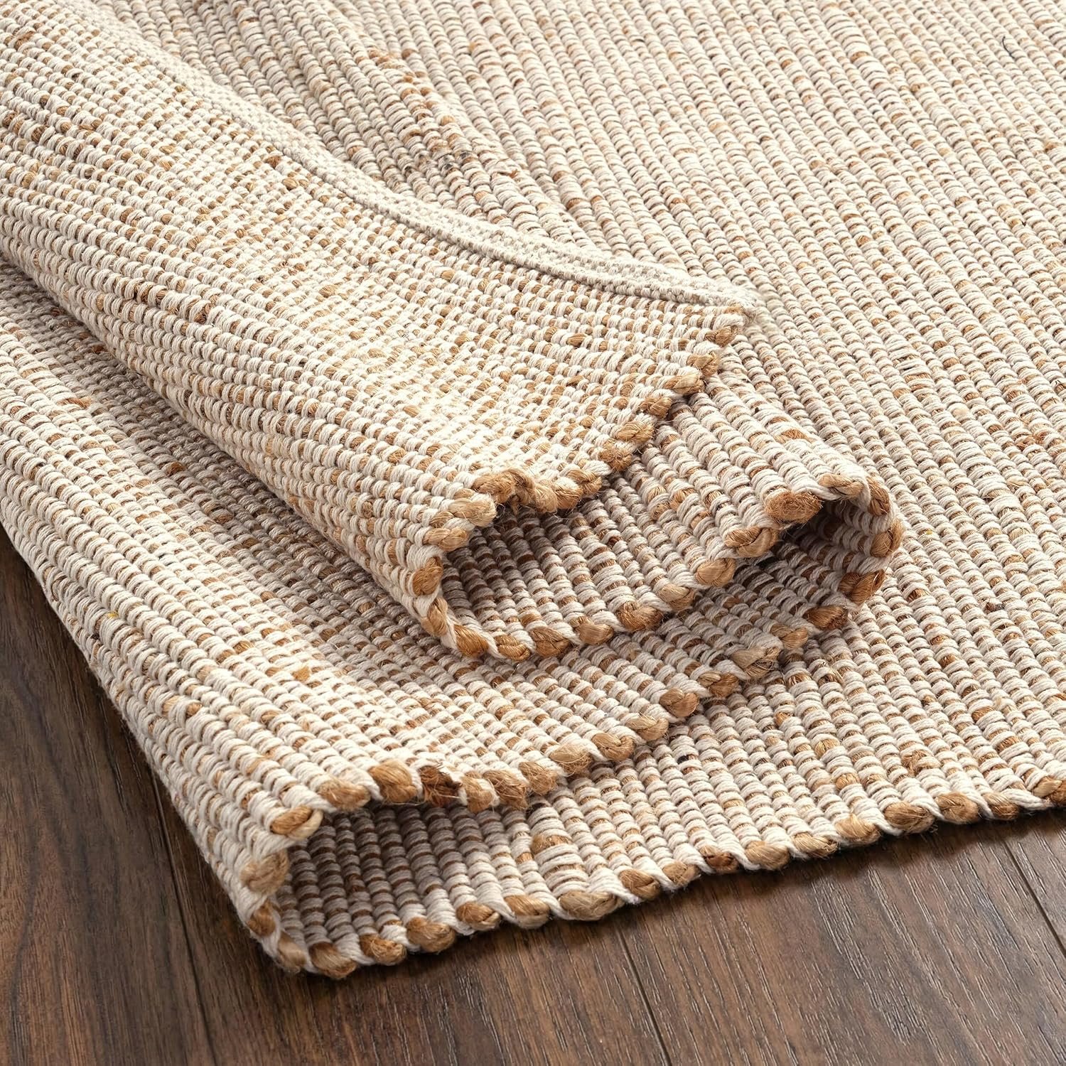 Jute Cotton Area Rug 5X8 ft Natural Hand Woven Farmhouse Rug Large