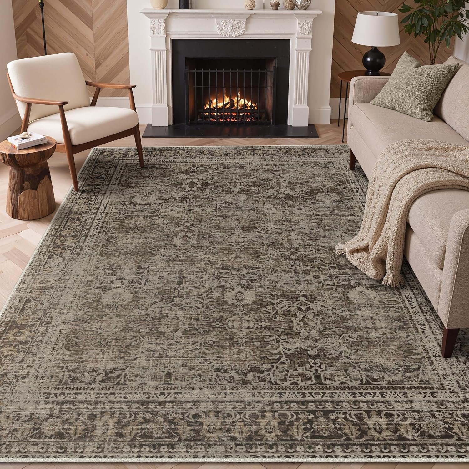 GENIMO 8×10 Washable Area Rugs for Living Room, Non Slip, Taupe Brown